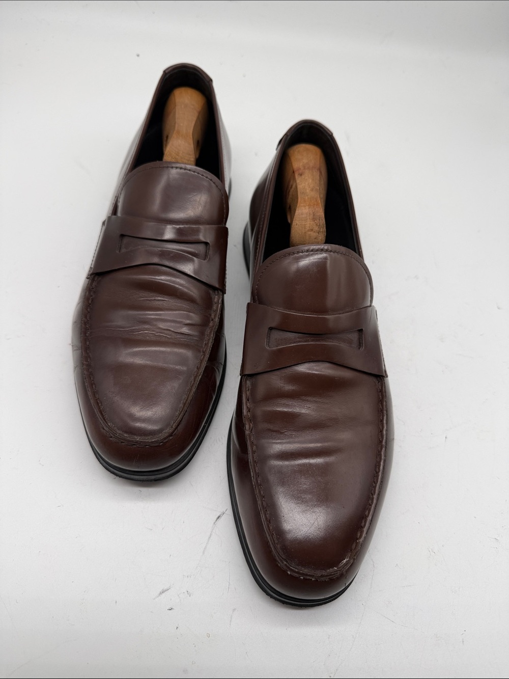 Prada Men's Dark Brown Leather Penny Loafers